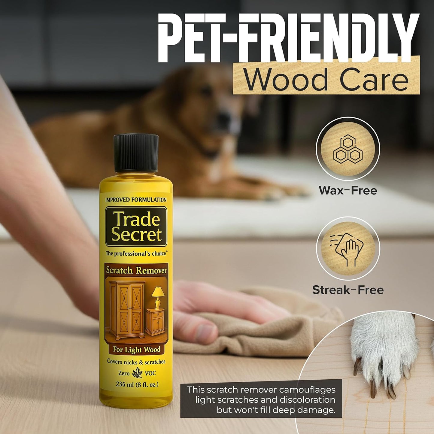 Trade Secret Scratch Concealer for Real Wood Furniture & Floors – Restores Dark Wood Scratch, Covers Nicks, Scuffs & Dogs, Cats Scratches, Marks, Minor Defects