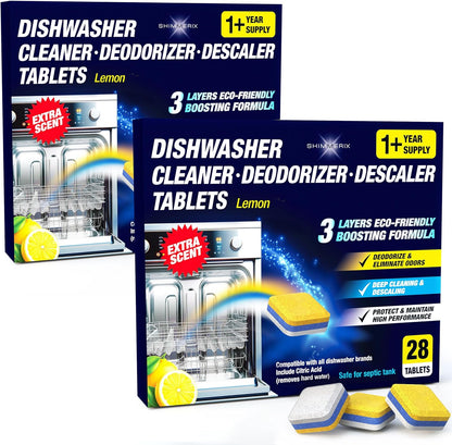 Dishwasher Cleaner Deodorizer Descaler Tablets - 28 Tabs - 1 Plus Year Supply - Extra Scented Deep Cleaning Sanitizer Pods - Remove Hard Water - Contain Citric Acid Heavy Duty Septic Safe - Citrus
