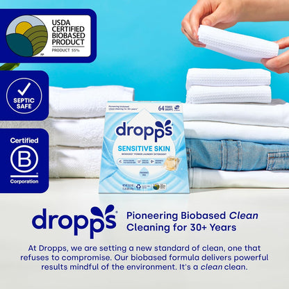 Dropps Sensitive Skin Laundry Detergent Pods, Unscented (36 Ct) - Hypoallergenic & Dermatologist Tested | Free & Clear | Laundry Pods for Sensitive Skin | Clean Ingredients | Plastic Free Packaging