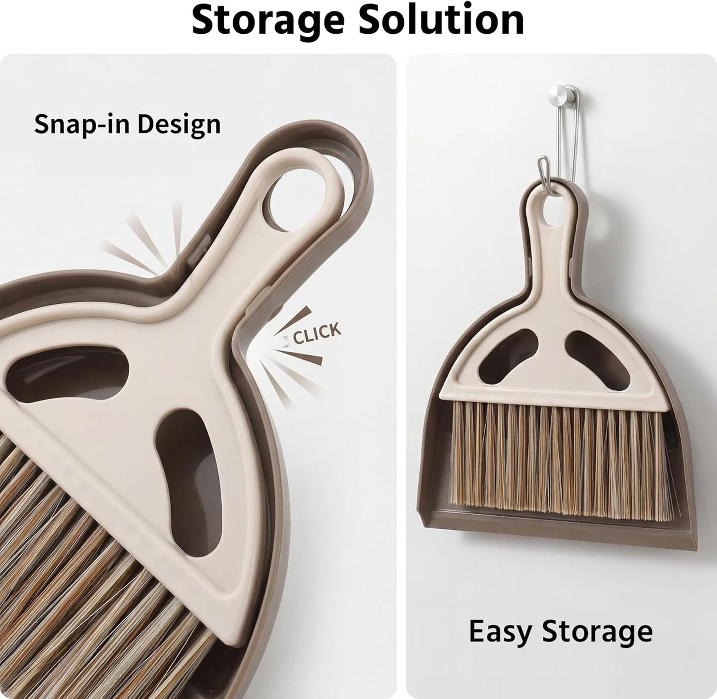 Mini Broom and Dustpan Set, Small Handheld Broom and Dustpan for Desk, Clip-On Hand Brush for Keyboard, Car Interior, Countertop, and Cat Litter Cleaning, Brown