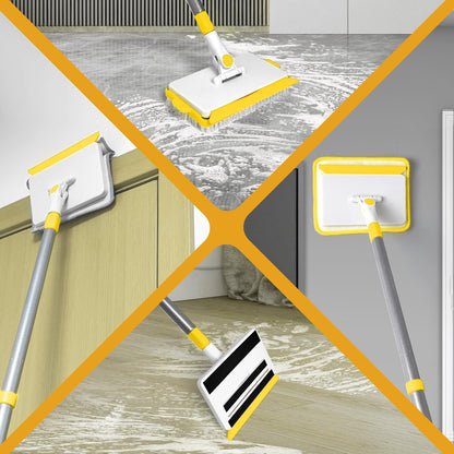 JEHONN Baseboard Cleaner Tool with Handle, 56 inches Base Boards Cleaning Mop Scrubber, 1 Stiff Bristles Brush, 2 Chenille and 2 Microfiber Pads, Wall Duster for Floorboard Ceiling Window Tile