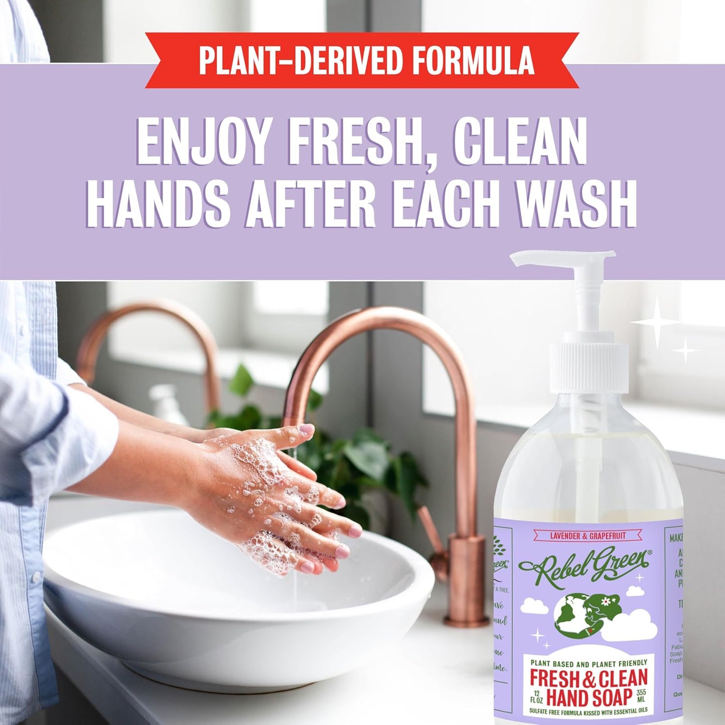 Rebel Green Fresh & Clean Hand Soap Refill - Natural Liquid Hand Soap Refill for Bathroom & Kitchen - Lavender & Grapefruit Scent, 32 Fl Oz