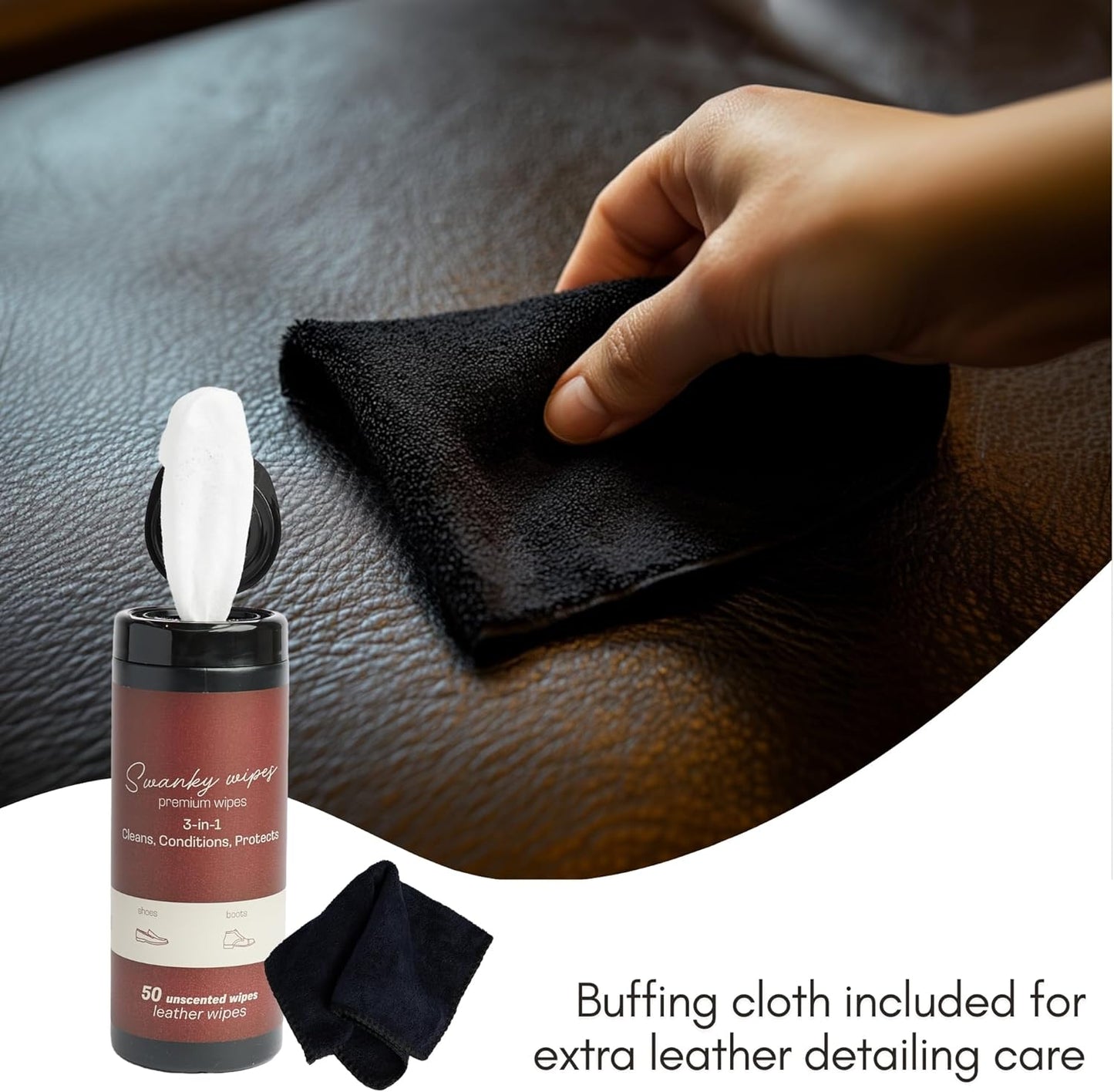 Swanky Leather Wipes - Leather Cleaner and Conditioner for Purses, Shoes, Furniture Polish & Car Seats, Prevents Fading & Cracking, Restores Softness & Shine - Soft Wipes, 30 Count