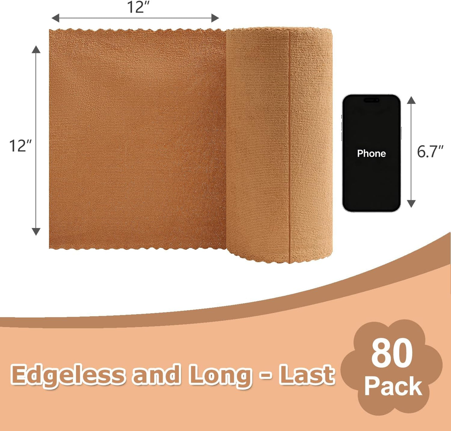 80 Pack Microfiber Cleaning Cloth Roll Reusable Paper Towels 12"x12" Tear Away Cloth, Microfiber Towels for Cars, Wash Cloths, Lint Free Dark Grey Rags for House, Kitchen,Window,Cleaning Supplies