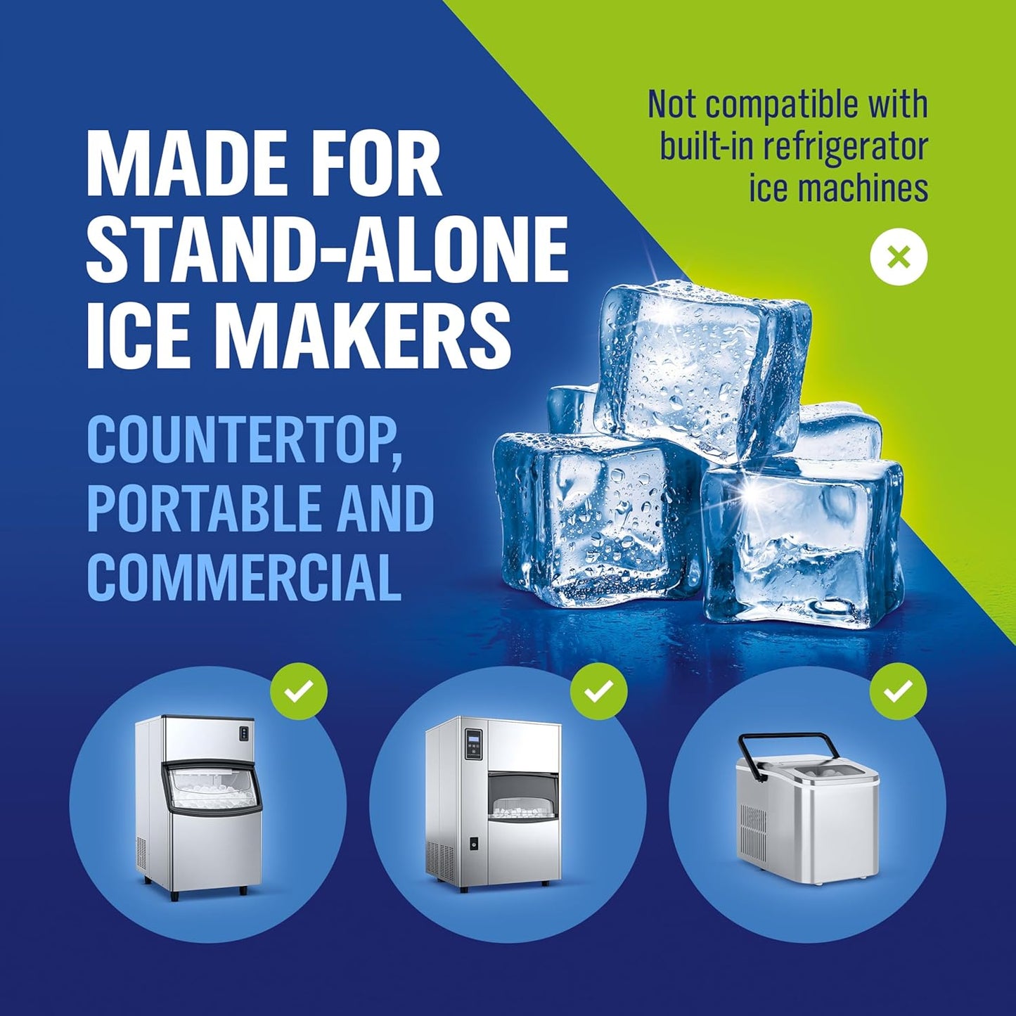 WoldoClean Ice Machine Cleaner Tablets 20 Count - 2in1 Descaler, Extra Strength 16g Dual Action for Countertop, Nugget, Portable and Commercial Makers, Nickel