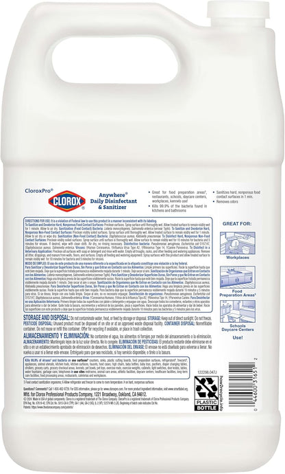 CloroxPro Anywhere Daily Disinfectant and Sanitizer, No-Rinse Food Contact Sanitizer, Refill, 128 Fluid Ounces