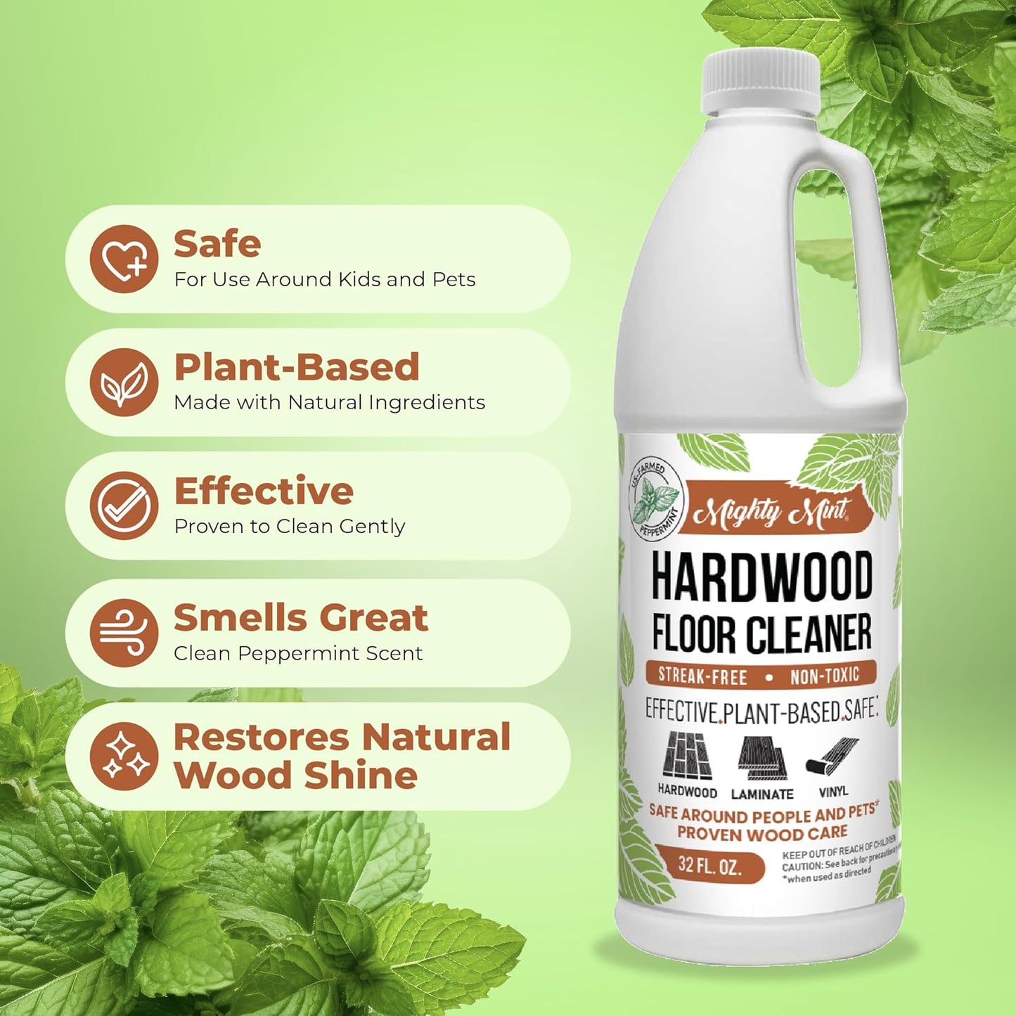 Mighty Mint Hardwood Floor Cleaner, Ready-to-Use with Mops and Sprayers, Natural Mint Scent, 32oz