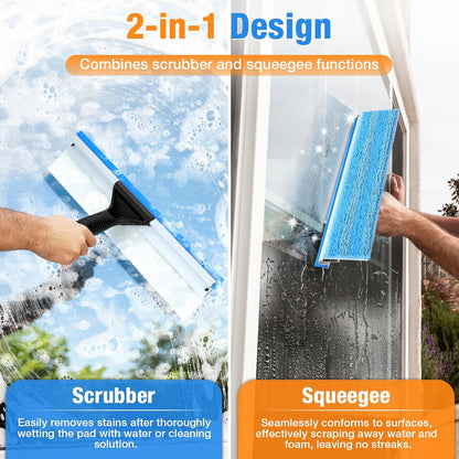 Window Squeegee for Home Window Cleaning – Squeegee and Microfiber Window Scrubber, Glass Squeegee for Shower Glass Door,Mirror,Car Windshield,Bathroom,Household Window Cleaner Tool,13.8",Blue