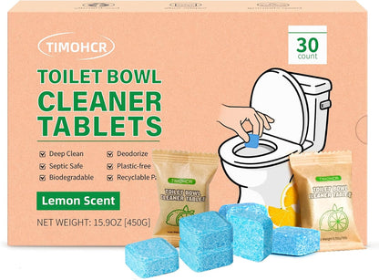Toilet Bowl Cleaner Tablets 30 Big Pack Fast Dissolve Plastic-free Powerful Clean Septic Safe Deodorize Remove Rust & Stains Bathroom Cleaner Lemon Scent