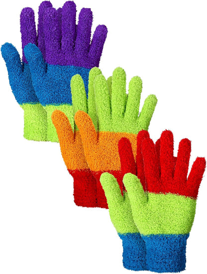 Patelai 3 Pairs Microfiber Plant Dusting Gloves Leaf Cleaning Gloves for Indoor Plants, Blinds, Furniture, House (Green Yellow,Blue,Pink,Medium)