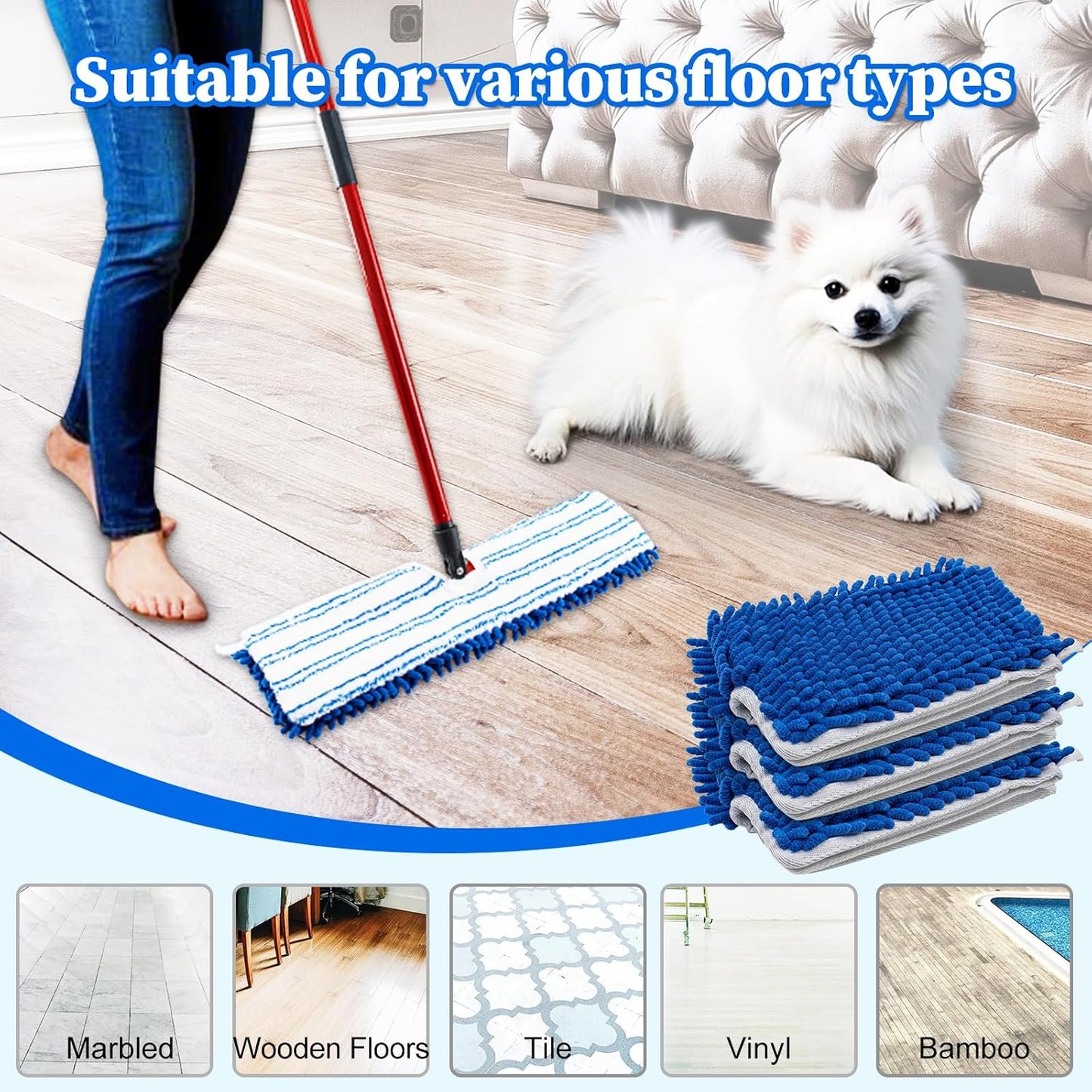4 Pack Mop Head Replacement Compatible with O-cedar Hardwood Floor 'N More Microfiber Dual or 3-Action Flip Mop Refill Chenille Mop Replace Pads for Ocedar Dual-Action Flip Mop,Reusable & Washable Pad