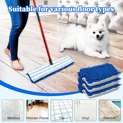 4 Pack Mop Head Replacement Compatible with O-cedar Hardwood Floor 'N More Microfiber Dual or 3-Action Flip Mop Refill Chenille Mop Replace Pads for Ocedar Dual-Action Flip Mop,Reusable & Washable Pad