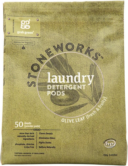 Grab Green Stoneworks Laundry Detergent Pods, 100 Count, Birch Branch Scent, Plant and Mineral Based, Cleans Deeply, Eliminates Odors, Fights Stains