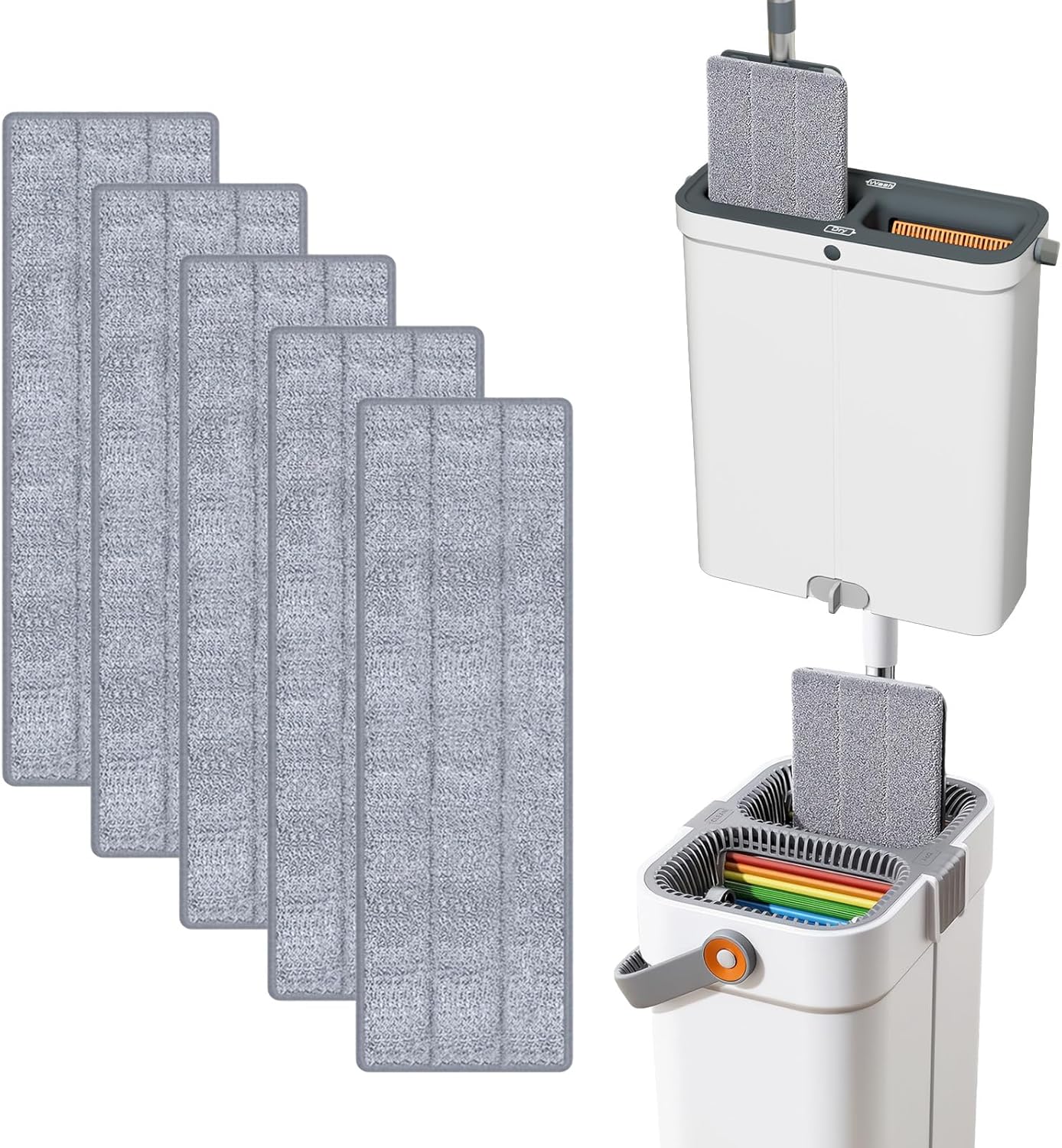 5 Pack Replacement Pads, Compatible with POPMOP Mop and Bucket Set - Microfiber Flat Mop Pads for All 13" X 4.9" Squeeze Flat Floor Mop - Washable Pads Replacement
