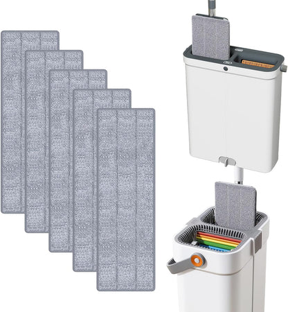 5 Pack Replacement Pads, Compatible with POPMOP Mop and Bucket Set - Microfiber Flat Mop Pads for All 13" X 4.9" Squeeze Flat Floor Mop - Washable Pads Replacement
