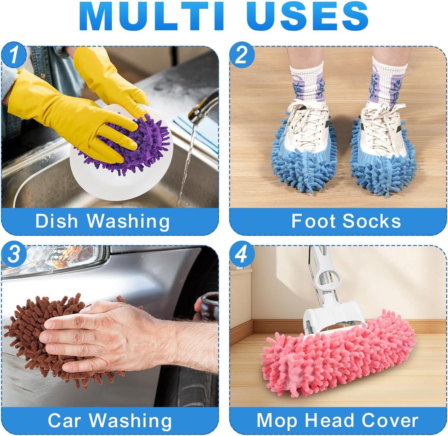 Mop Slippers for Floor Cleaning, Microfiber Cleaning Slippers Washable & Reusable, Hands-Free Dust Mop Shoes for Hardwood Floor, Kitchen, Pet Hair, One Size Fits Most