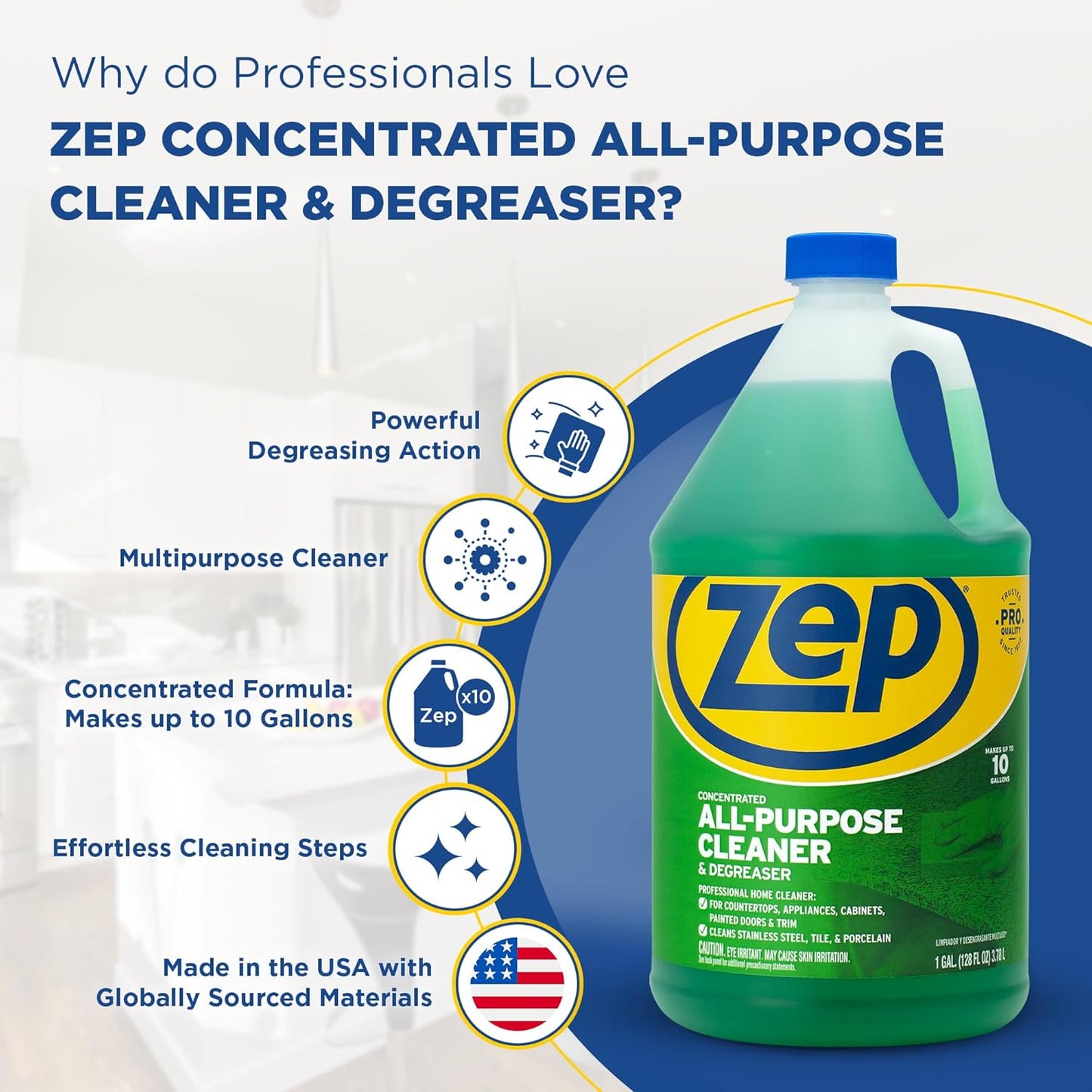 Zep All-Purpose Cleaner and Degreaser - 1 Gallon (1 Unit) ZU0567128 - Heavy Duty Industrial Cleaner for Business and Household Used in Kitchen, Countertops, Appliances, Walls and Floor Surfaces