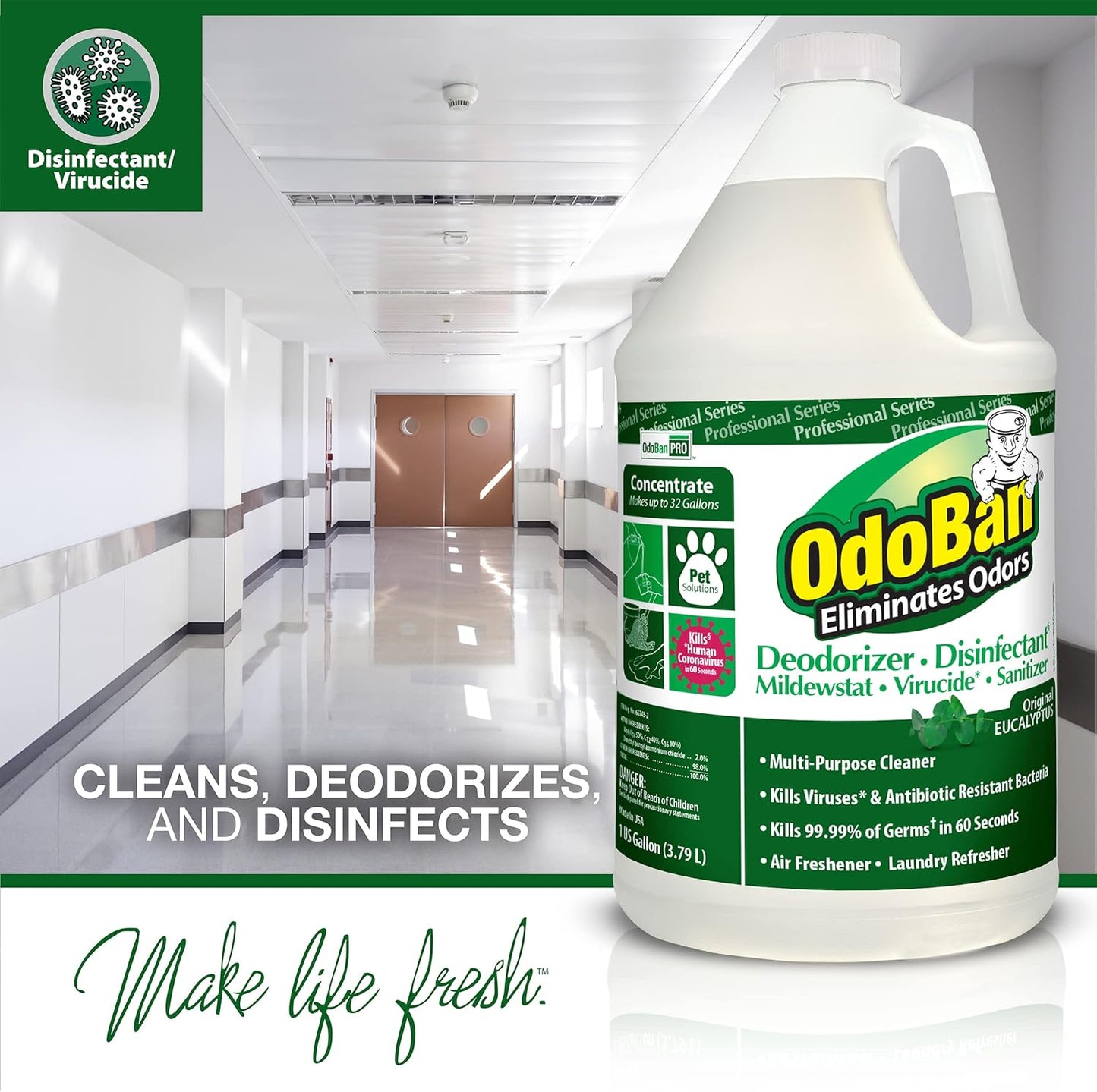 OdoBan Professional Disinfectant and Odor Eliminator Concentrate, Made in the USA, Lavender Scent, 2-Pack, 1 Gallon Each