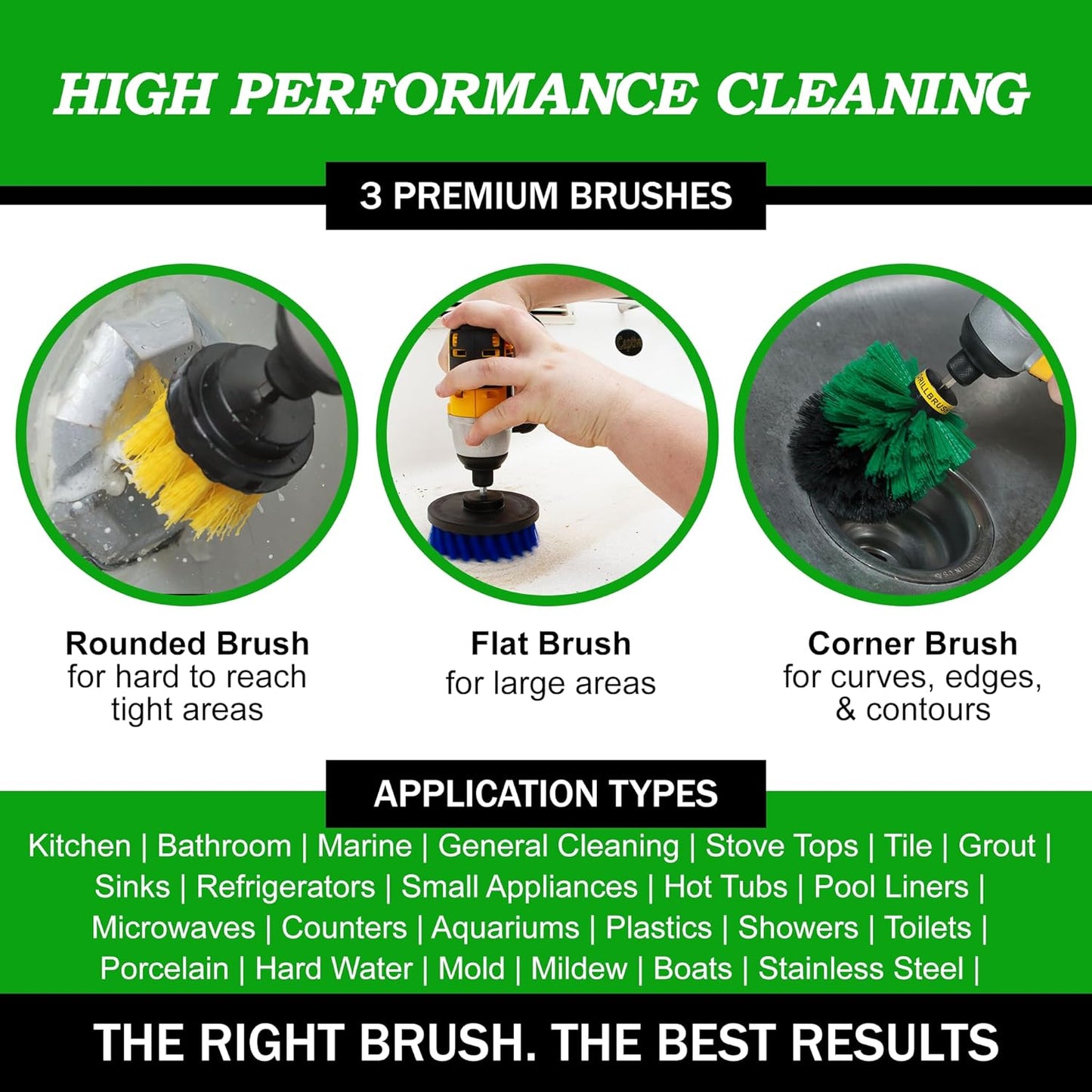 Drillbrush Drill Brush Attachment Set for Bathroom Cleaning – Power Scrubber Brush Kit for Tub, Tile, Shower, and Grout – All-Purpose Household Cleaning Brushes for Drill - Electric Grout Cleaner Kit