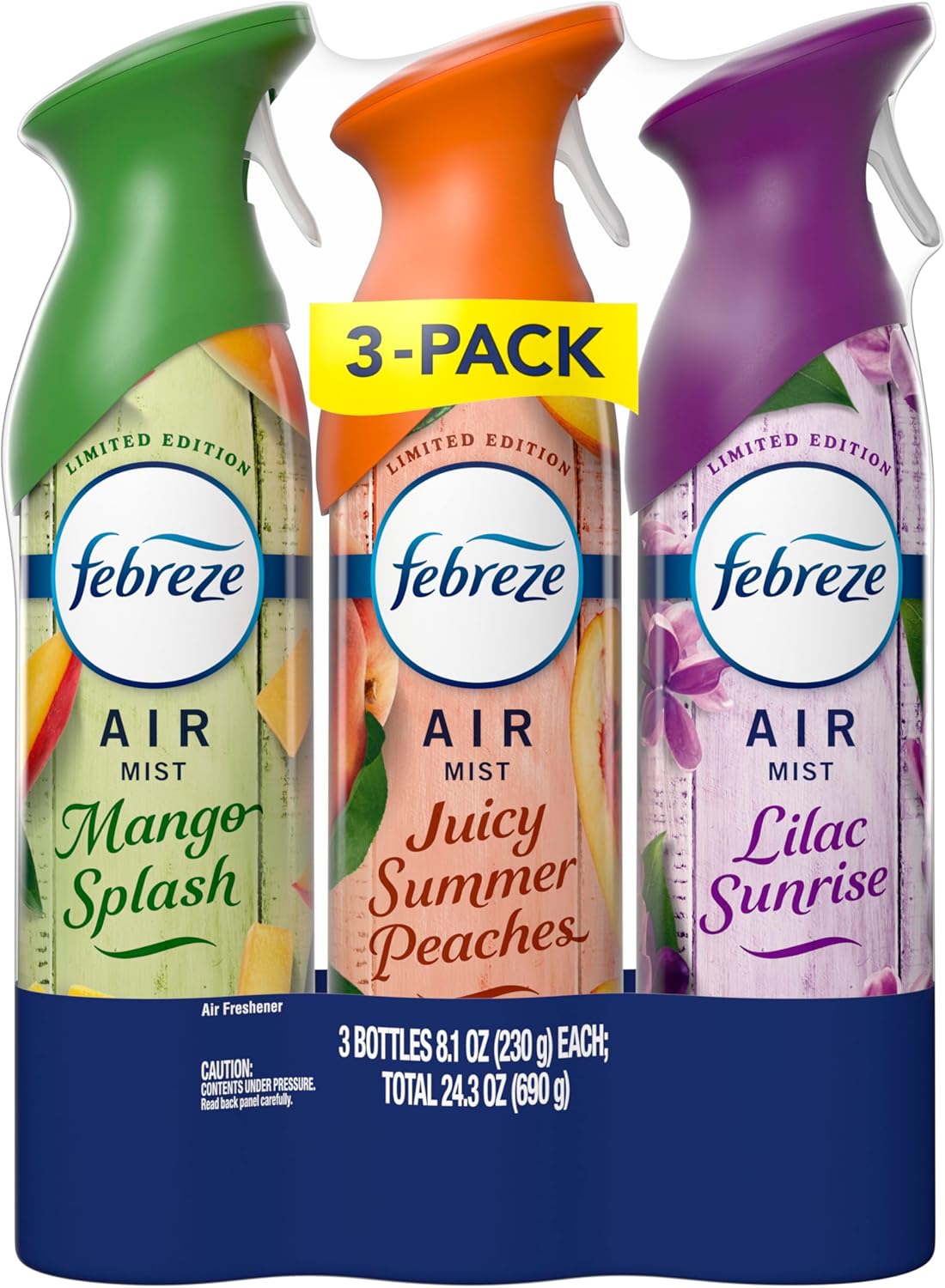 Febreze Air Mist, Air Freshener, Odor Fighting Room Spray, Deodorizer for Home Bathroom Kitchen Office Apartment, Lilac Sunrise, Warm Ocean Breeze, Summer Golden Hour Variety Pack, 8.1oz (Pack of 3)