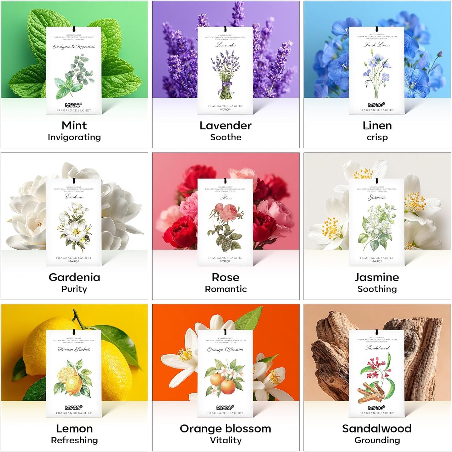 MYARO 12 Pack Fresh Linen Scented Sachets for Drawer, Closet & Car Air Freshener Bags | Odor Eliminator & Fabric Refresher | Crisp, Clean Home Fragrance Gift Set