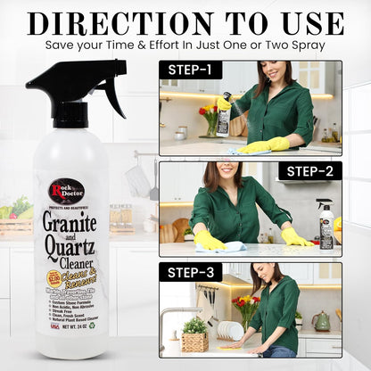 Rock Doctor Granite & Quartz Cleaner Spray 24 oz. bottle, Tile Cleaner, Marble Cleaner, Kitchen Countertop Cleaner, Streak-Free Shine Pack of 2