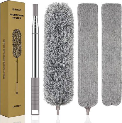 SetSail Extra-Long Dusters with Extension Pole 100-inch for Cleaning, Bendable Microfiber Head Washable Ceiling Fan Duster for High Ceilings, Furniture