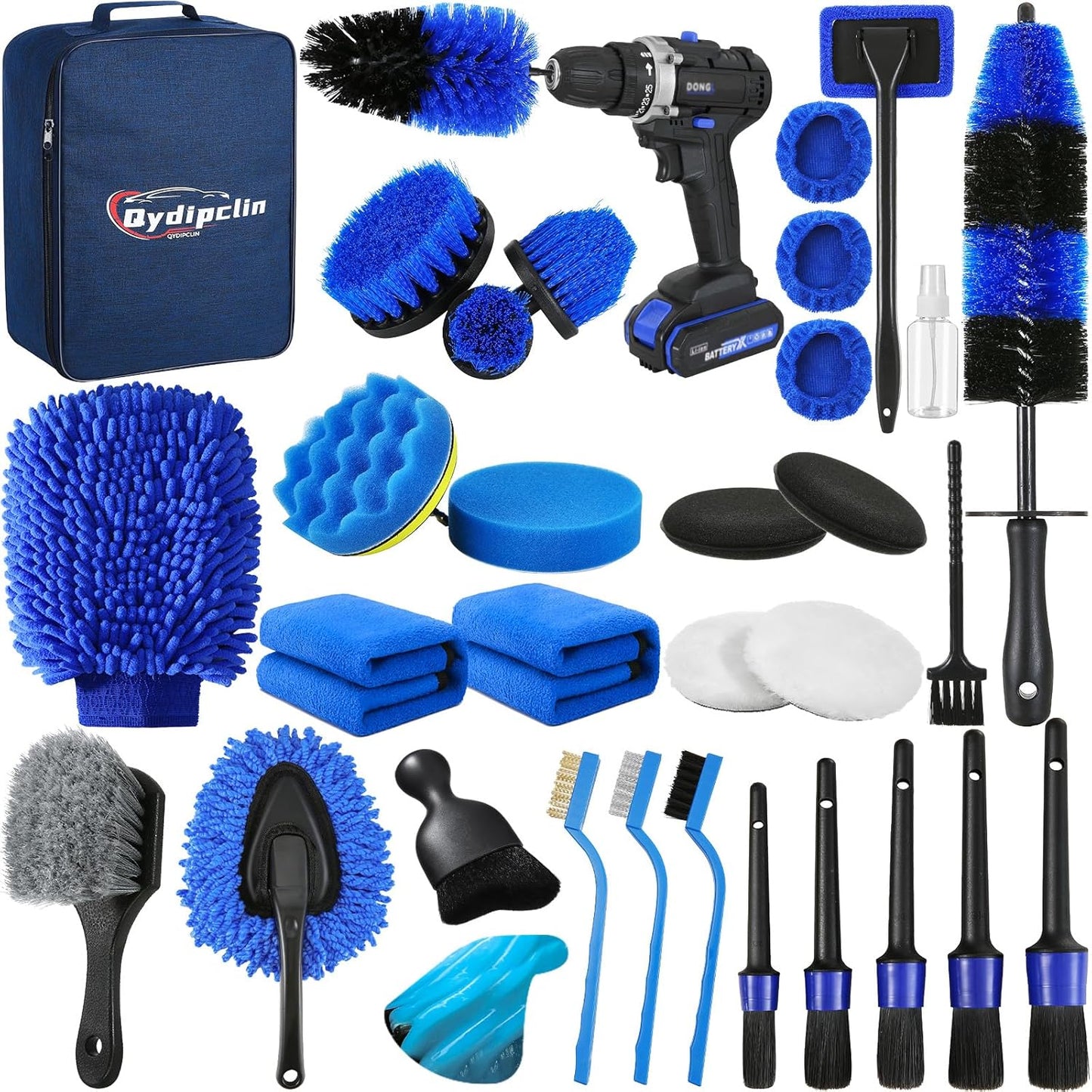 Qydipclin 34Pcs Car Detailing Kit, Car Detailing Brush Set, Car Wash Cleaning Kit, Car Detailing Brushes, Professional Car Care Kit for Interior Exterior Wheels, Blue
