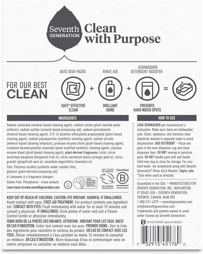 Seventh Generation Power Plus Dishwasher Detergent Packs Fresh Citrus scent Pack of 2 for sparkling dishes Dishwasher tabs 40 count