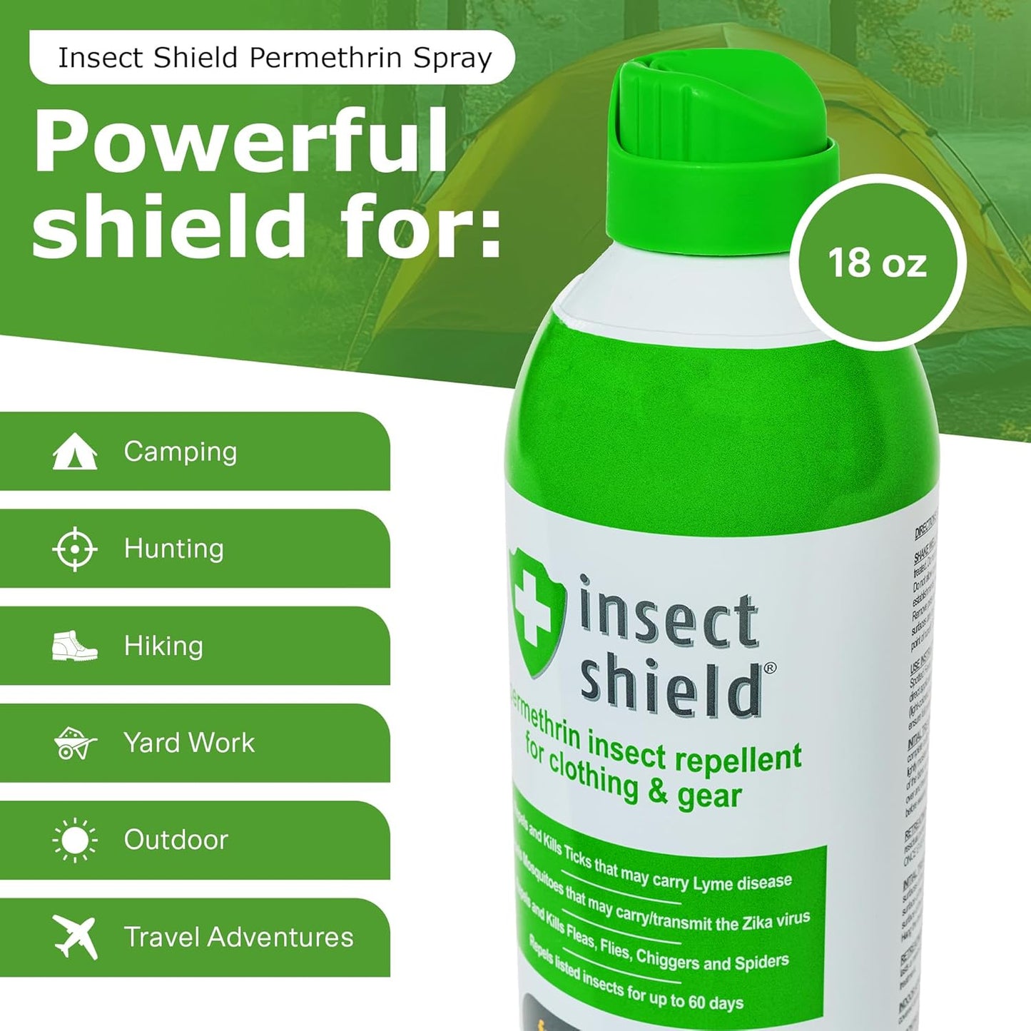 Insect Shield Premium Permethrin Spray - Tick, Flea, Fly, Mosquito, Chigger, Spider & Bed Bug Repellent for Clothing, Gear, Furniture, & Tents, Last up to 60 Days, Clear, 6 Oz Aerosol