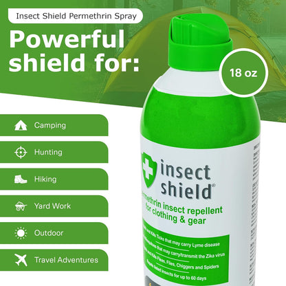 Insect Shield Premium Permethrin Spray - Tick, Flea, Fly, Mosquito, Chigger, Spider & Bed Bug Repellent for Clothing, Gear, Furniture, & Tents, Last up to 60 Days, Clear, 6 Oz Aerosol