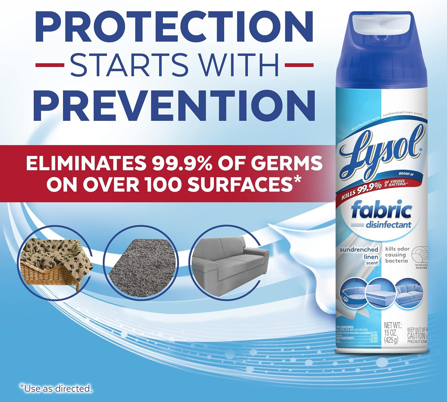 Lysol Fabric Disinfectant Spray, Sanitizing and Antibacterial Spray, For Disinfecting and Deodorizing Soft Furnishings, Sundrenched Linen 15 FL. Oz