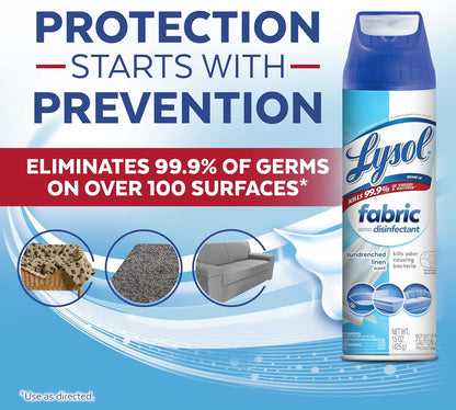 Lysol Fabric Disinfectant Spray, Sanitizing and Antibacterial Spray, For Disinfecting and Deodorizing Soft Furnishings, Sundrenched Linen 15 FL. Oz