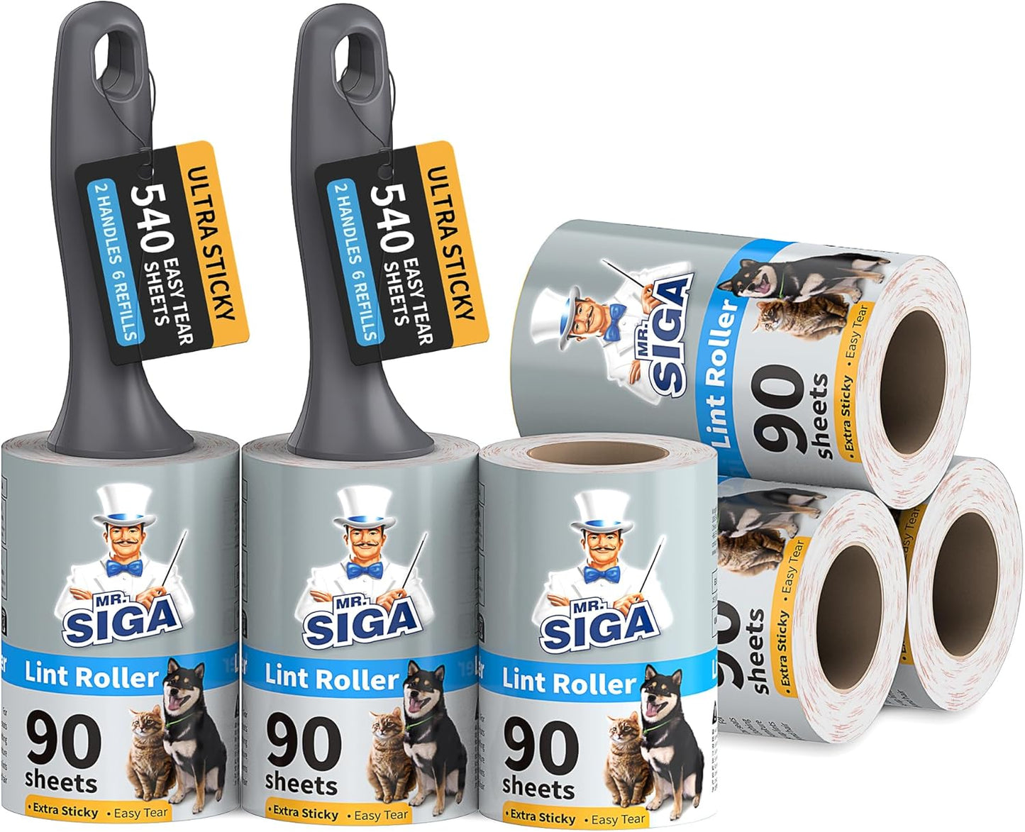 MR.SIGA Lint Rollers for Pet Hair Extra Sticky, 720 Sheets, Lint Remover for Clothing, Furniture, Pet Hair Remover with Easy Tear Sheets