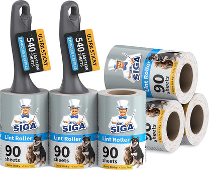 MR.SIGA Lint Rollers for Pet Hair Extra Sticky, 720 Sheets, Lint Remover for Clothing, Furniture, Pet Hair Remover with Easy Tear Sheets