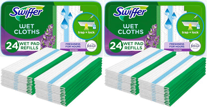 Swiffer Sweep + Mop, Wet Pads Refill, Floor Cleaner for Dirt, Dust, Hair, Cleaning Cloths for Mopping Home, Bathroom, Kitchen, All Purpose Multi-Surface Floor Wipes, Lavender, 24ct