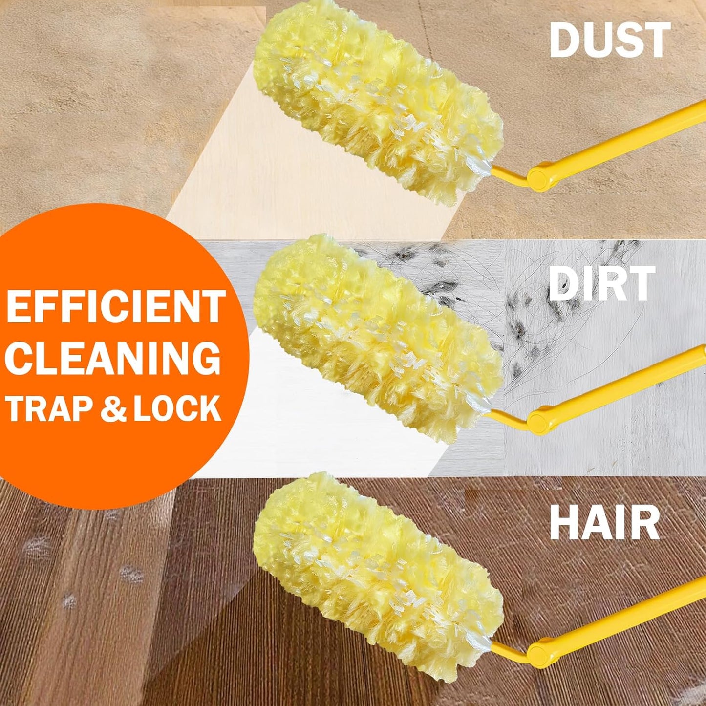 60 Heavy Duty Duster Refills for Swiffer Duster, 3 ft Extendable Handle + 1 Short Handle, Multisurface 360 Dusters kit for Dusting Furniture, Ceiling Fans, Blinds, Corners, Yellow