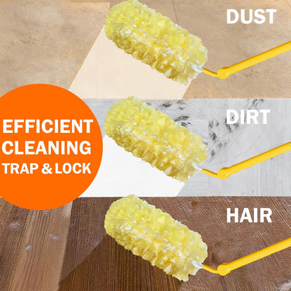 60 Heavy Duty Duster Refills for Swiffer Duster, 3 ft Extendable Handle + 1 Short Handle, Multisurface 360 Dusters kit for Dusting Furniture, Ceiling Fans, Blinds, Corners, Yellow