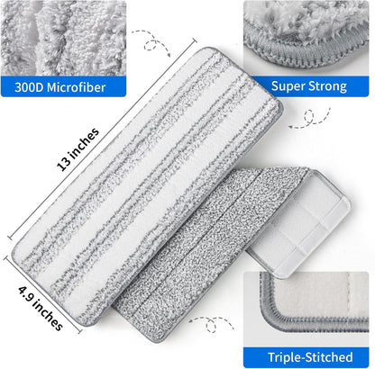 Oshang Flat Mop Head Refill, 13" X 4.9" Flat Mop Pads, Microfiber Mop Pads Flat Mop Replacement Heads (4-Pack) (White and Grey)
