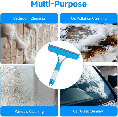 3 in 1 Window Cleaning Scraper with Sprayer, All-Purpose Squeegee for Shower Glass, Car Windows, Mirrors & Home, Window Cleaner Tool with Built-in Spray Bottle (Blue)