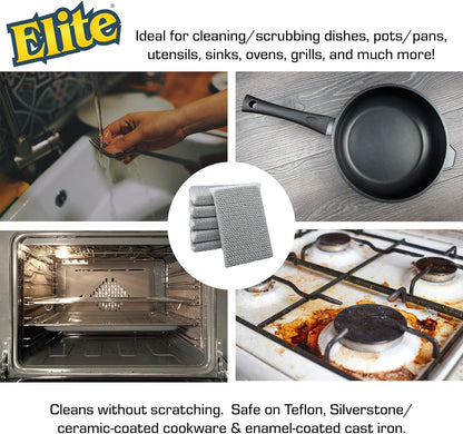 Elite Silver Scrubber Sponge, 6 Pack, Non Scratch, Sponges for Kitchen and Household Use, Made in USA (Regular)