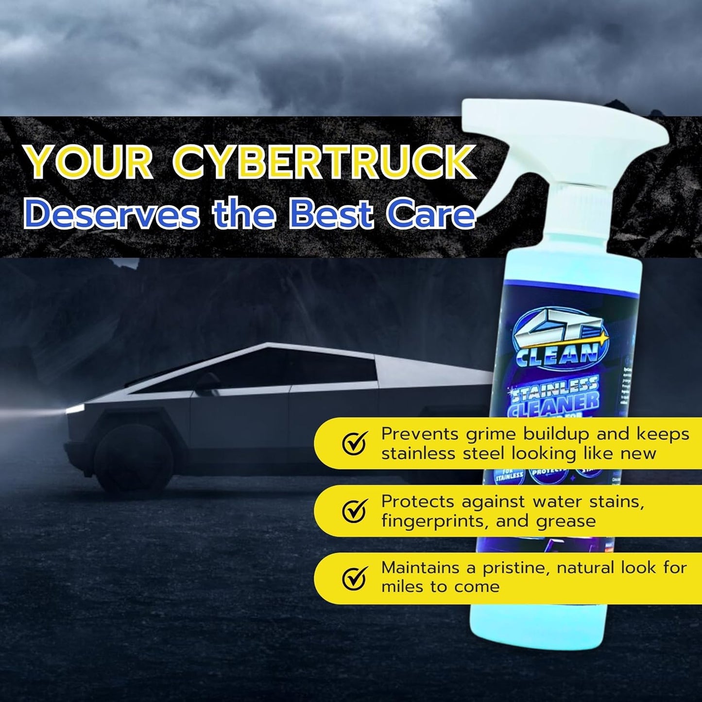 Natural Finish Waterless Stainless Steel Cleaner & Wash for Tesla Cybertruck – Eco-Friendly Spray, Removes Grease & Fingerprints, Matte Protection (16 Fl. Oz.)