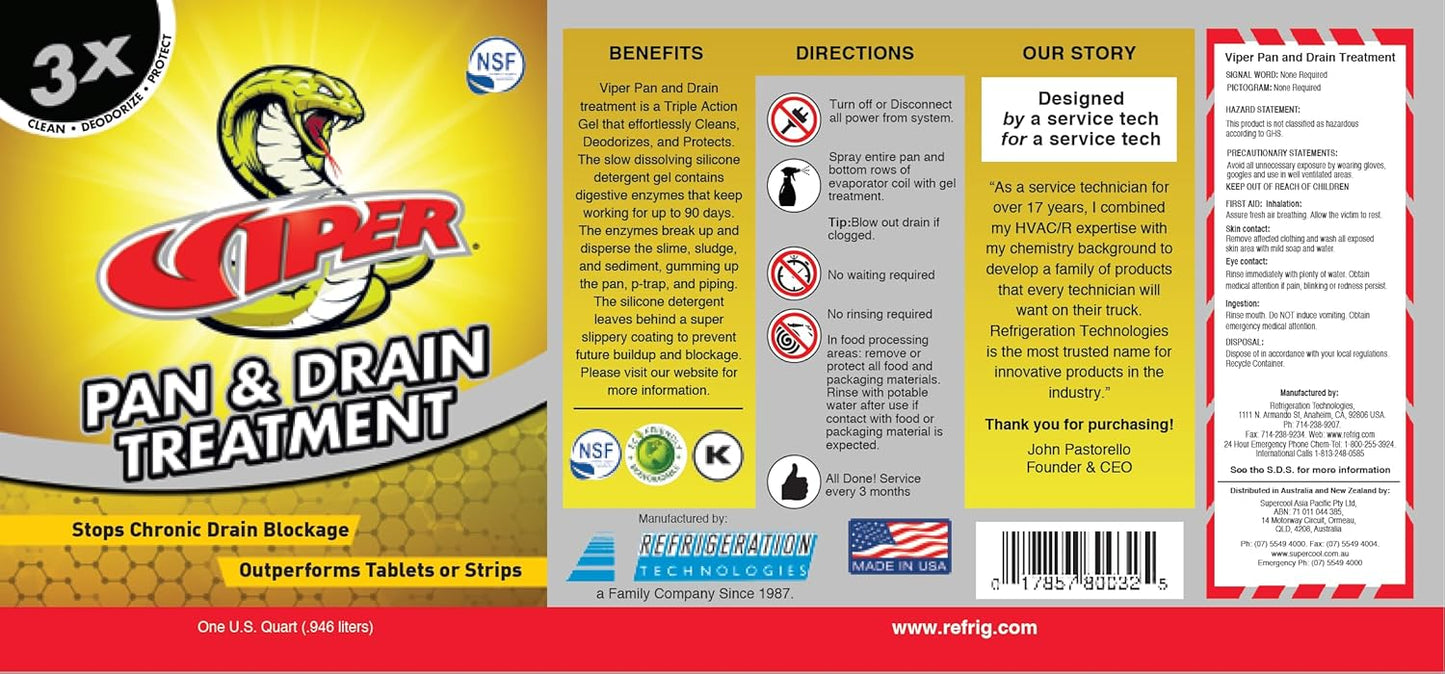 Refrigeration Technologies Viper Pan & Drain Treatment 1 Gal Yellow RT800G RT800S (1)