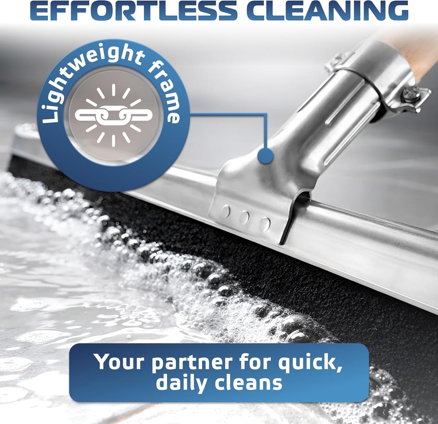 DSV Standard Uneven Surface Floor Squeegee 18’’, Double Foam Blade Garage Squeegee, Taper Pole Connection - Handle Sold Separately for Tiles, Concrete and Asphalt