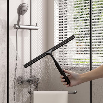Shower Squeegee for Glass Doors, Shower Squeegee for Tile Shower Walls, Stainless Steel Squeegee for Bathroom, Windows and Mirrors with Storage Hook-12”, Black