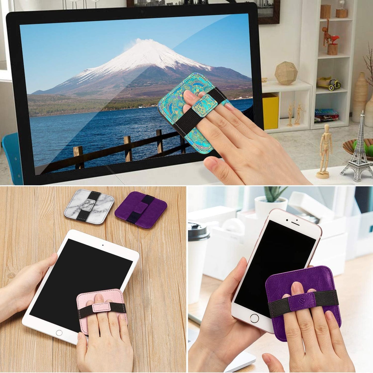 Fintie Screen Cleaning Pad, [4 Pack] Soft Cloth Wipes Screen Cleaner with Elastic Strap for iPad, iPhone, MacBook, Tablets, Laptop (Galaxy)