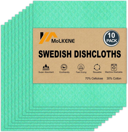 MoLKENE Swedish Dish Cloths - 10 Pack Reusable Kitchen Dishcloths - Ultra Absorbent Dish Towels for Washing Dishes - Cellulose Sponge Cloth Cleaning Rag - Assorted