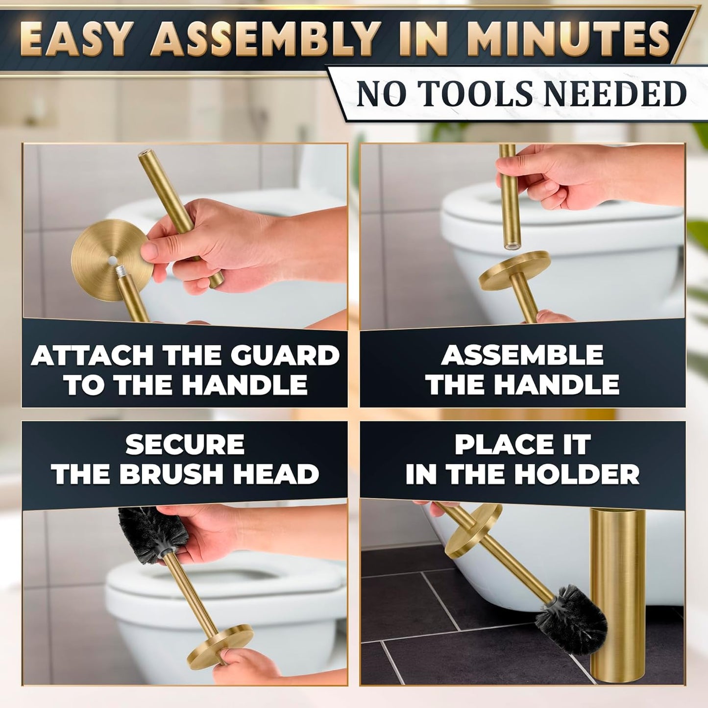 Stylish Stainless Steel Toilet Brush and Holder Set - Silver Toilet Bowl Brush and Holder with Splash Cover, Sturdy Bristles, Corrosion & Scratch Resistant - Elegant Design, Effective Deep Cleaning