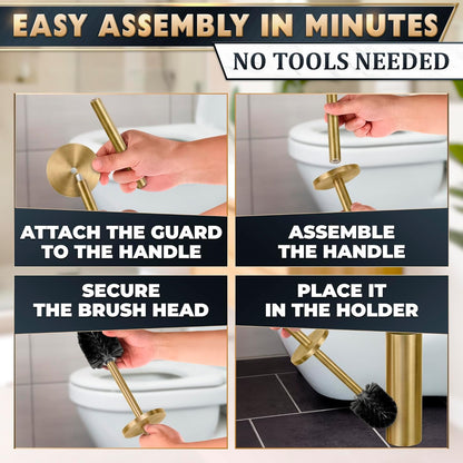 Stylish Stainless Steel Toilet Brush and Holder Set - Silver Toilet Bowl Brush and Holder with Splash Cover, Sturdy Bristles, Corrosion & Scratch Resistant - Elegant Design, Effective Deep Cleaning