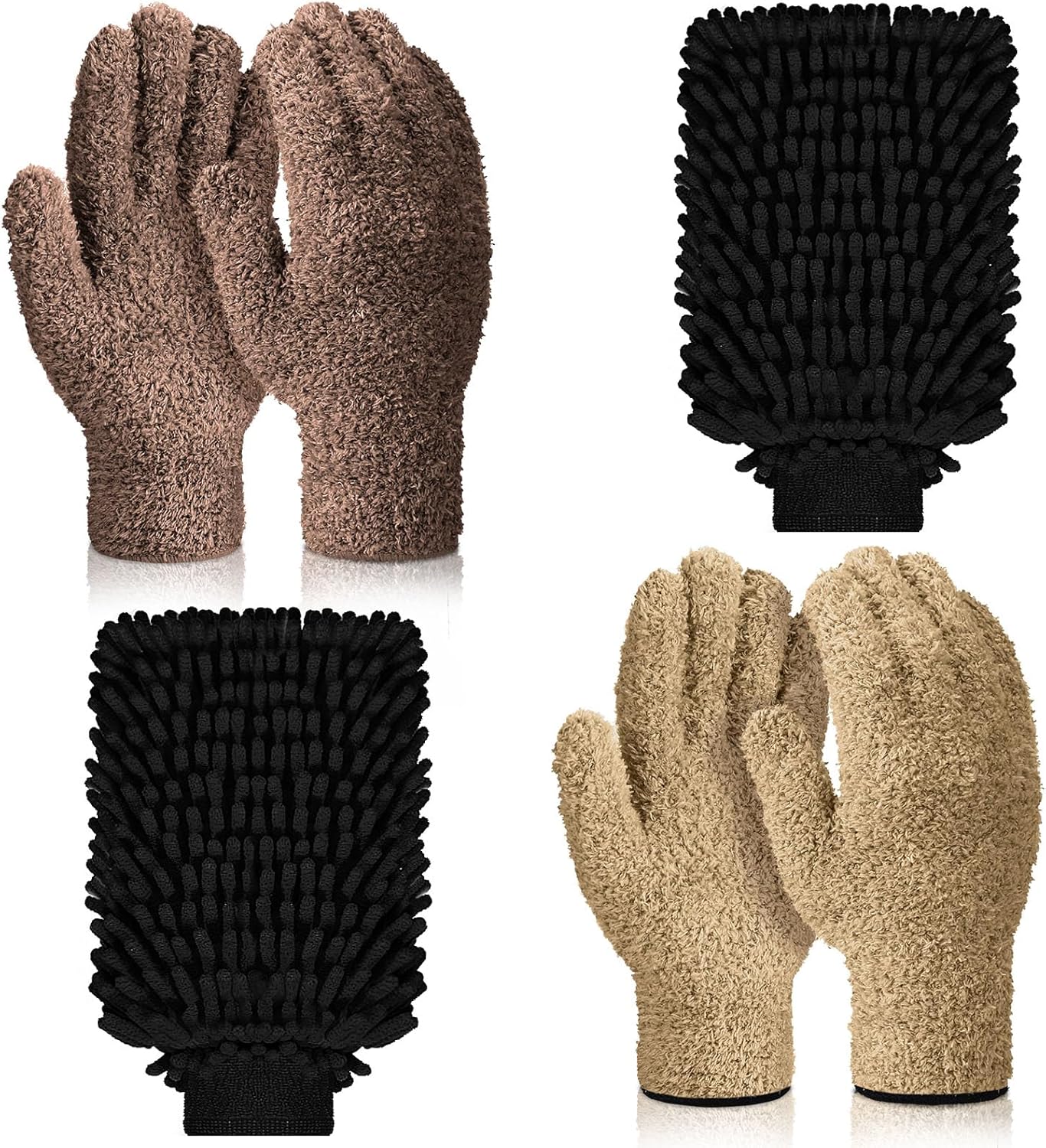 Potchen 6 Pcs Microfiber Dusting Mitt Gloves for Plants Washable Dusting Gloves for House Cleaning Furniture Car Washing